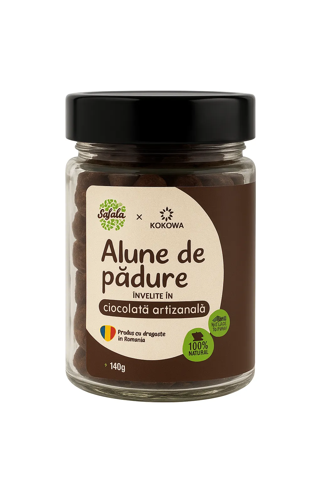 Alune de pădure coapte învelite în ciocolată artizanală Kokowa